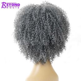 Synthetic Wigs Gray Bob Wig Synthetic Short Grey Afro Kinky Curly Wigs For Women Black Silver African American Natural False Hair Beyond Beauty 240328 240327