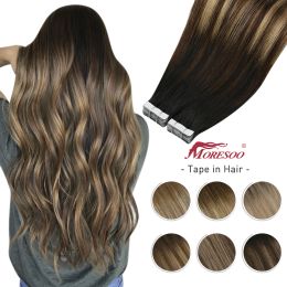 Extensions Moresoo Tape in Hair Extensions Natural Straight Remy Hair 20PCS 1424inch Real Human Hair Invisible Adhesive PU Skin Weft Tape