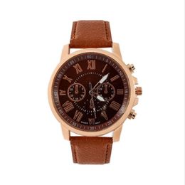 Roman Number Dial Fashion Watch Retro Geneva Student Watches Womens Quartz Trend Wristwatch With Brown Leather Band336Y