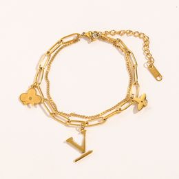 Braccialetti classici Bracciale di design Bracciale in acciaio inossidabile Bracciale alla moda Bracciale a catena a 2 strati Bracciale con lettera Donna Uomo Cool Donna Braccialetti placcati oro 18 carati Gioielli Regali