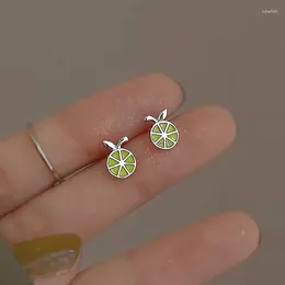 Stud Earrings Fashion Cute Green Lemon For Women Girls Silver Colour Small Fine Jewellery Party Accessories