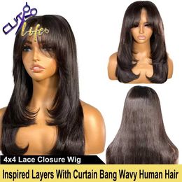 Synthetic Wigs Wear To Go Inspired Layers With Curtain Bang Light Yaki 13x4 Lace Front Wig Glueless Human Hair Wigs 34 Inches 13x6 Frontal Wig 240328 240327