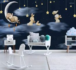 Wallpapers Nordic Minimalistic Hand Drawn Cartoon Self Adhesive Wallpaper 3D Sky Night Children's Room Background Mural Home Decor