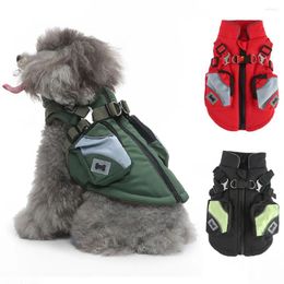 Dog Apparel Vest Coat With Harness Waterproof Reflectiv Winter Jacket Zipper On Back Puppy Snowsuit Pet Clothes Pocket