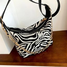 Bag Women's Crossbody Canvas Handbags 2024 Girl Shopper Purse Fashion Casual Vintage Leopard Print Chain Half Moon Shoulder Bags