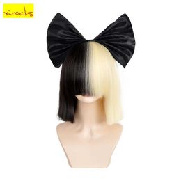 Synthetic Wigs 3494 Xi.Rocks Short Ombre For Women Straight SIA Cosplay Black Blonde Bob Wigs With Bangs Synthetic False Hair 240328 240327