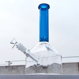 10 Inch Glass Beaker Bongs Square Base Blue Heady Bong Hookah Traingle Oil Rigs Bubbler Water Pipe Bong Tobacco Smoking Smoke Pipes Bongs 14mm Bowl