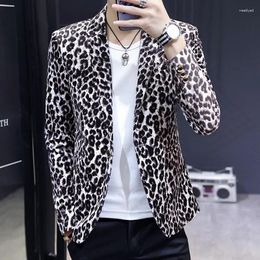 Men's Suits Mens Leopard Print Blazer Suit Jacket Autumn High Quality Thin Fashion Casual Slim Fit Boutique Men Clothing