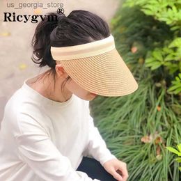 Wide Brim Hats Bucket Hats Summer UV Protection Sun Hat for Women Fashion Wide Brim Empty Top Bonnet Outdoor Sports and Leisure Sunscreen Visor Girl Str Cap Y240319