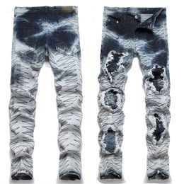 Mens Black Tassel Jeans Ripped Denim Long Pants Skinny fit Slim Men's stretch Biker Jean Distressed Designer Patchwork Trouser size 29-38