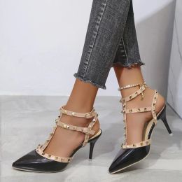 Sandals Shoes Sandals for Girls Heels Fashion Women's 2023 Mules Pointed Toe Stilito Heel Rivet Replica on Promotion Pole Dance New Rock