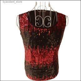 Men's Tank Tops S-5xl Mens Sequins Patchwork Slim Fashion Vest Punk Paillette Dj Male Ds Vest Singer Stage Show Comes Nightclub Bar Clothing L240319