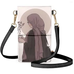 Shoulder Bags Hijabi Muslim Girl Mobile Phone Bag Natural Beautiful Cartoon Print Casual Long Custom DIY Pouch For Women