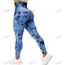 Tie dyed womens high waisted seamless fitness leggings lifting buttocks yoga pants buttocks tightening abdomen tight Outdoor Sports jump Ninth skin tirapugni