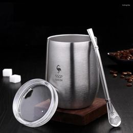 Mugs Cup Tea Mug With Lid Heat Resistant Portable Beer Double Wall 304 Stainless Steel Eco-friendly Spoon Handgrip Classic