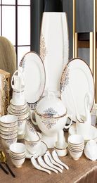Aegean Sea series Ceramic dinnerware 60pcs and28pcs modern simple design bone china tableware set gold rim dinner plates set2361771