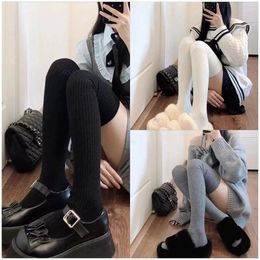 Women Socks 2024 Over Knee Stockings Autumn Winter Solid Colour Knitted Thigh Warm High Fashion Woman Lolita 1 Pair