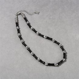 Fashionable and Minimalist Bamboo Black Agate Gemstone Collarbone Chain European and American Light Luxury High-end Sense Niche Design Beaded Necklace for Women