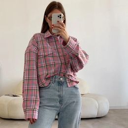 Women's Blouses 2024 Spring Style Classic Plaid Sweet Chiffon Casual Young Office Lady Free Nature Full Sleeve Women X-Long Loose Shirt