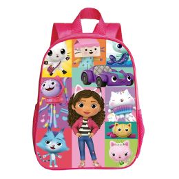 Bags Kawaii Gabby's Dollhouse School Backpacks for Kids Girls Pink Bookbag Kindergarten Bags 12 Inch Children Backpack Waterproof Bag