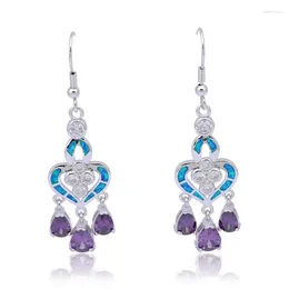 Stud Earrings Beautiful Blue Pink Opal Drop Earring With Amethyst For Women