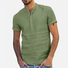 Men's T Shirts Short Sleeve Shirt Stylish Stand Collar Button For Casual Business Wear Solid Color Sleeves Loose Fit Mid