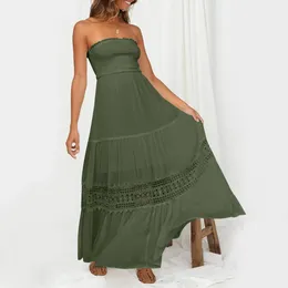 Casual Dresses Summer Bohemian Maxi For Women 2024 Strapless Lace Trim Holiday Beach Sundress A-Line Flowy Long Dress Vestidos