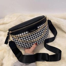 Totes Houndstooth Crossbody Bag Woman 2024 Spring Summer Chain Leopard Print Wide Strap Cross Body Chest Shoulder Daily Purses