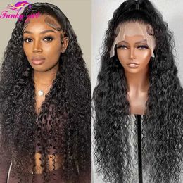 Synthetic Wigs Brazilian Remy Human Hair Water Wave Lace Front Wig 180% Density Deep Curly Human Hair Wigs For Women 4x4 Lace Closure Cheap Wig 240328 240327