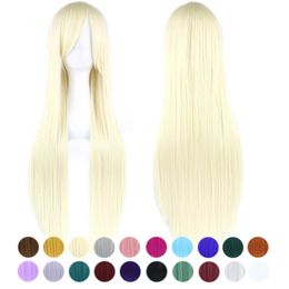 Synthetische Perücken, Spitzenperücken, 80 cm lang, blond, gerade, Kunsthaar, Cosplay-Perücke mit Pony, Halloween-Kostüm, Party, Haarteile 240329