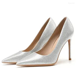 Dress Shoes Shiny Women Pumps Solid Colour Gold Silver Bling Stiletto Ladies Pointed Toe Thin High Heels Slip-On INS Zapatos Para Mujer