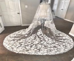 2019 3D Floral Appliqued Wedding Veils Tulle One Layers Luxury Veil 3 Meters Long Cathedral Bridal Veils With Comb8355478