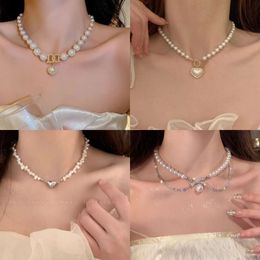 New High End Bow Collar Chain Pearl Necklace Accessories for Women