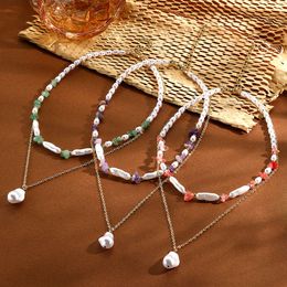 Multi Layered Natural Stone Beaded Pendant Necklace for Children - Mother's Day Gift