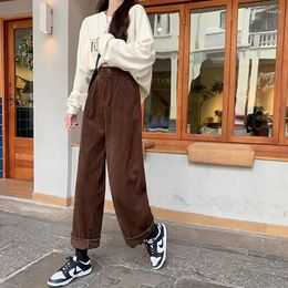 Women's Pants High Waist Wide Leg Women Casual Trend Straight Corduroy Trousers Female Fashion All Match Baggy Full Length Pant 2024