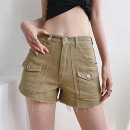 Women's Jeans Summer Edge Pocket Casual Denim Shorts 2024 Lady Teens Straight Leg Pants High Waist Loose Three Point