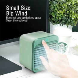 Electric Fans 2023 New USB Electric Cooler Portable Air Conditioner Mini Cooling Fan 2 in 1 Stationary Humidifier For Home Office 240319