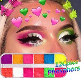 Fluorescent Neon Pigment Eye Shadow Makeup Palette Glitter Shimmer Eyeshadow Face Body Nail Art Cosmetics Tools 12 ColorsBox9445354