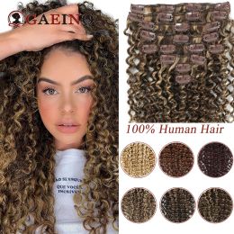 Extensions Clip In Hair Extensions Kinky Curly Remy Human Hair 10Pcs/Set Chestnut Brown & Bronzed Blonde Mix Full Head Natural Hairpiece
