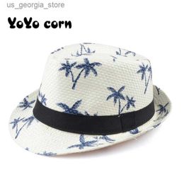 Wide Brim Hats Bucket Hats YOYOCORN Hot selling Summer Str Sun Hat Childrens Beach Sun Hat Trilby Panama Hat Handmade Boys and Girls Childrens 4 Colours Y240319