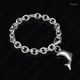 Link Bracelets 925 Silver Needle Dolphin Pendant Charm Rolo Chain For Women Dance Party Jewelry Romantic Gift