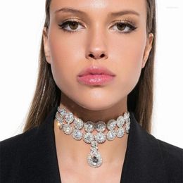 Choker Fashion Shiny Rhinestone Transparent Water Drop Crystal Necklace Collar Chain Women's Statement Teardrop Pendant Wholes