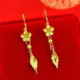 Stud Earrings Gold Shop With 999 Real Fortune Prosperous Temperament Flower And Leaf Eardrop Solid