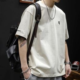 Short Sleeved T-shirt Mens Summer Fashion Brand New Loose Fitting Oversized Beige