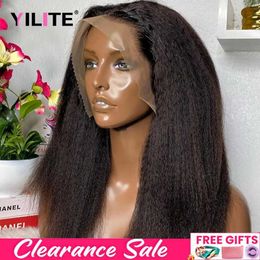 Synthetic Wigs 13x4 Kinky Straight Lace Front Wig Preplucked Yaki Brazilian 4x4 Transparent Lace Closure Human Hair Wigs For Woman Glueless Wig 240328 240327