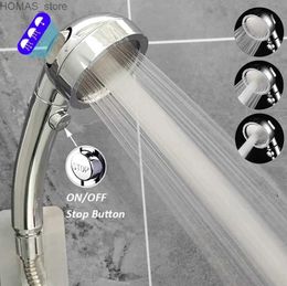 Bathroom Shower Heads Large Flow High Pressure Shower Head Silver 3 Modes Eco Water Saving Spray Nozzle Massage Rainfall Pressurized Bathroom Shower Y240319