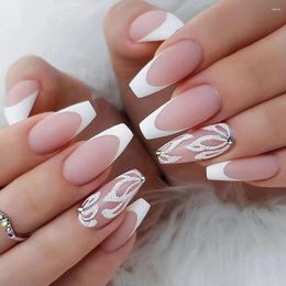 False Nails Long Ballerina French Shining Love Heart Crystal Nail Tips Flowers Butterfly Detachable Press On DIY