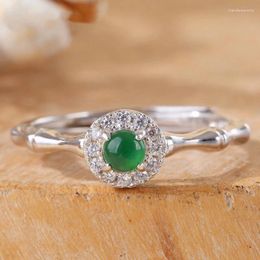 Cluster Rings Creative Exquisite Natural Chalcedony Green Bamboo For Women Simple And Fresh Chinese Style Ring Wedding Silver Jewellery