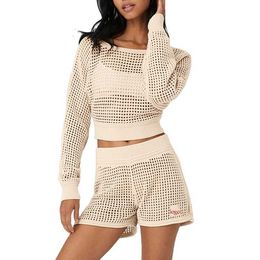 High Quality Womes Mesh See Through Shorts Sexy Two Piece Set Clothing Womens Beach Cover-up