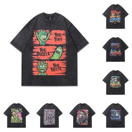 Designer Men's T-shirt Hip Hop Chic Fun Cartoon Print Wash Water to make old short sleeve T-shirt men and women oversize half sleeve